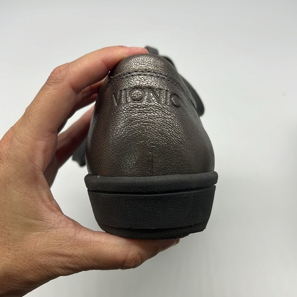 Vionic - Abigail Lace And Zip Up Pewter Metallic Lightweight Leather Sneaker SZ8 - Picture 7 of 16